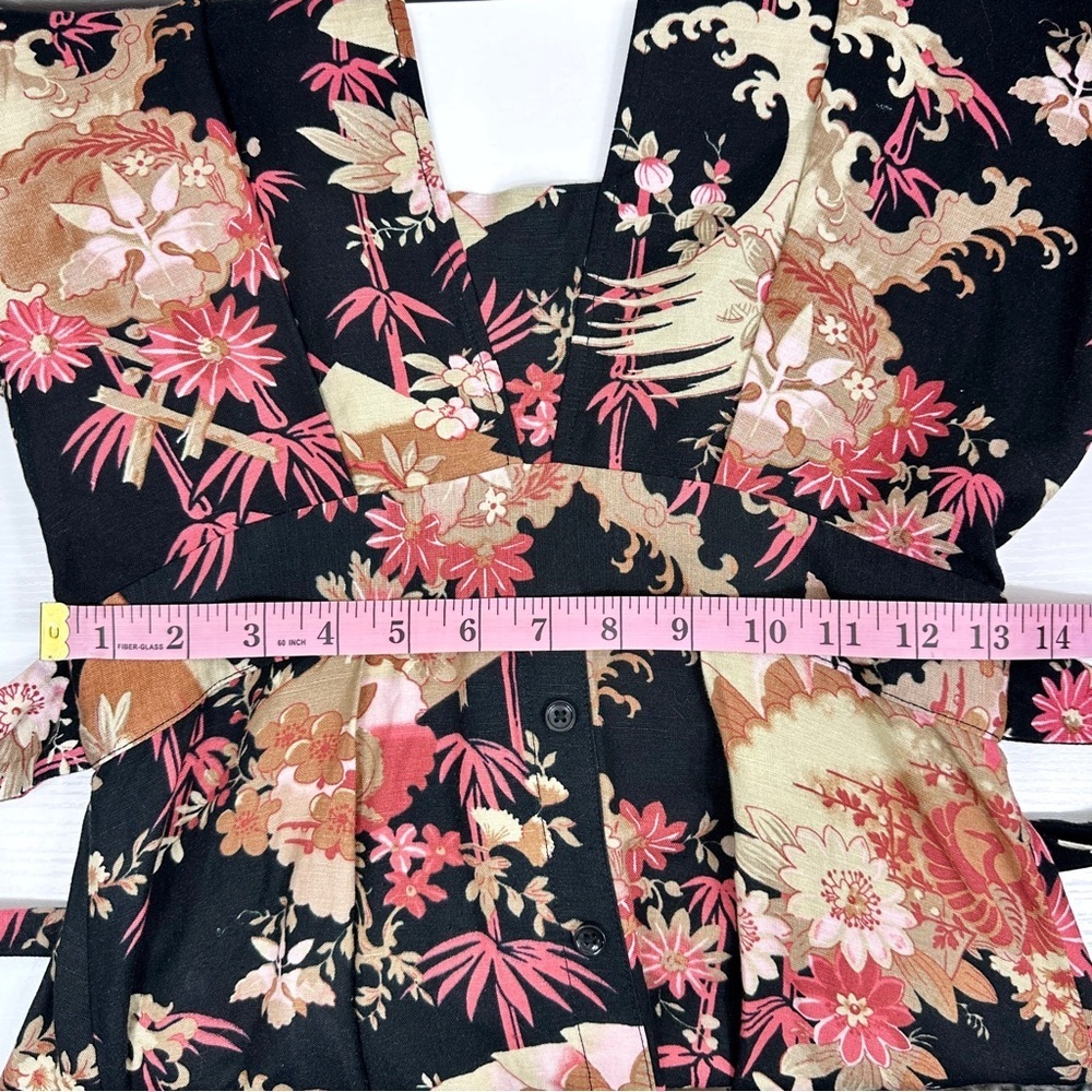 Floral Print Linen Open Back Midi Dress Small prairie cottage earthy‎ neutral - Picture 10 of 11